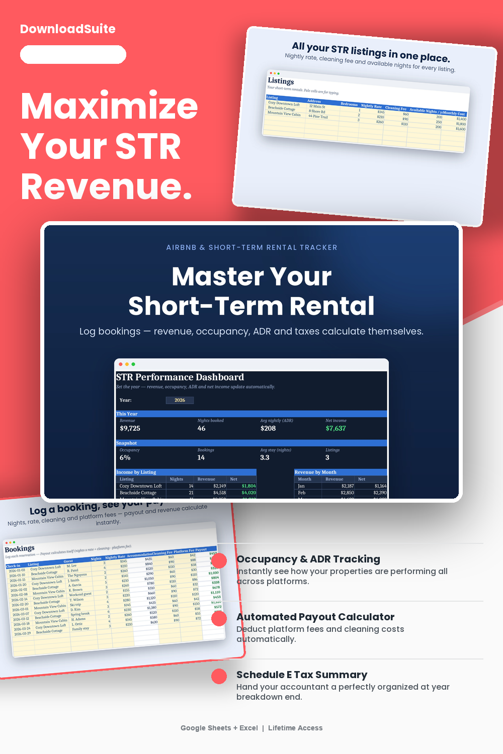 Airbnb & STR Tracker Spreadsheet (Google Sheets & Excel)