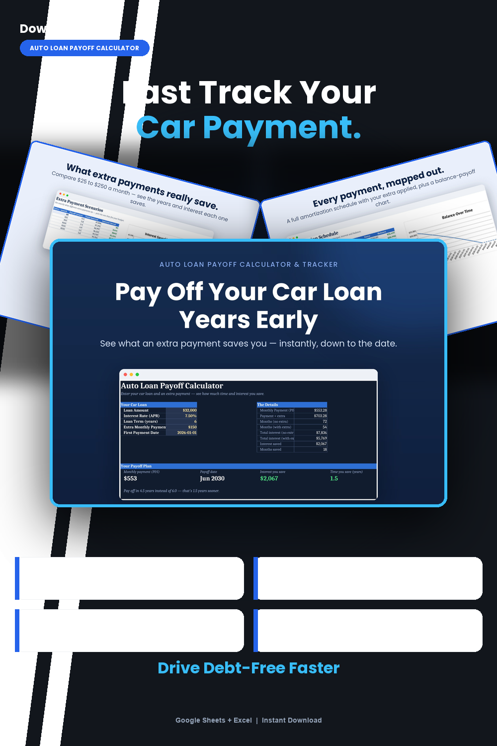 Auto Loan Payoff Calculator & Early Payment Simulator (Google Sheets & Excel)